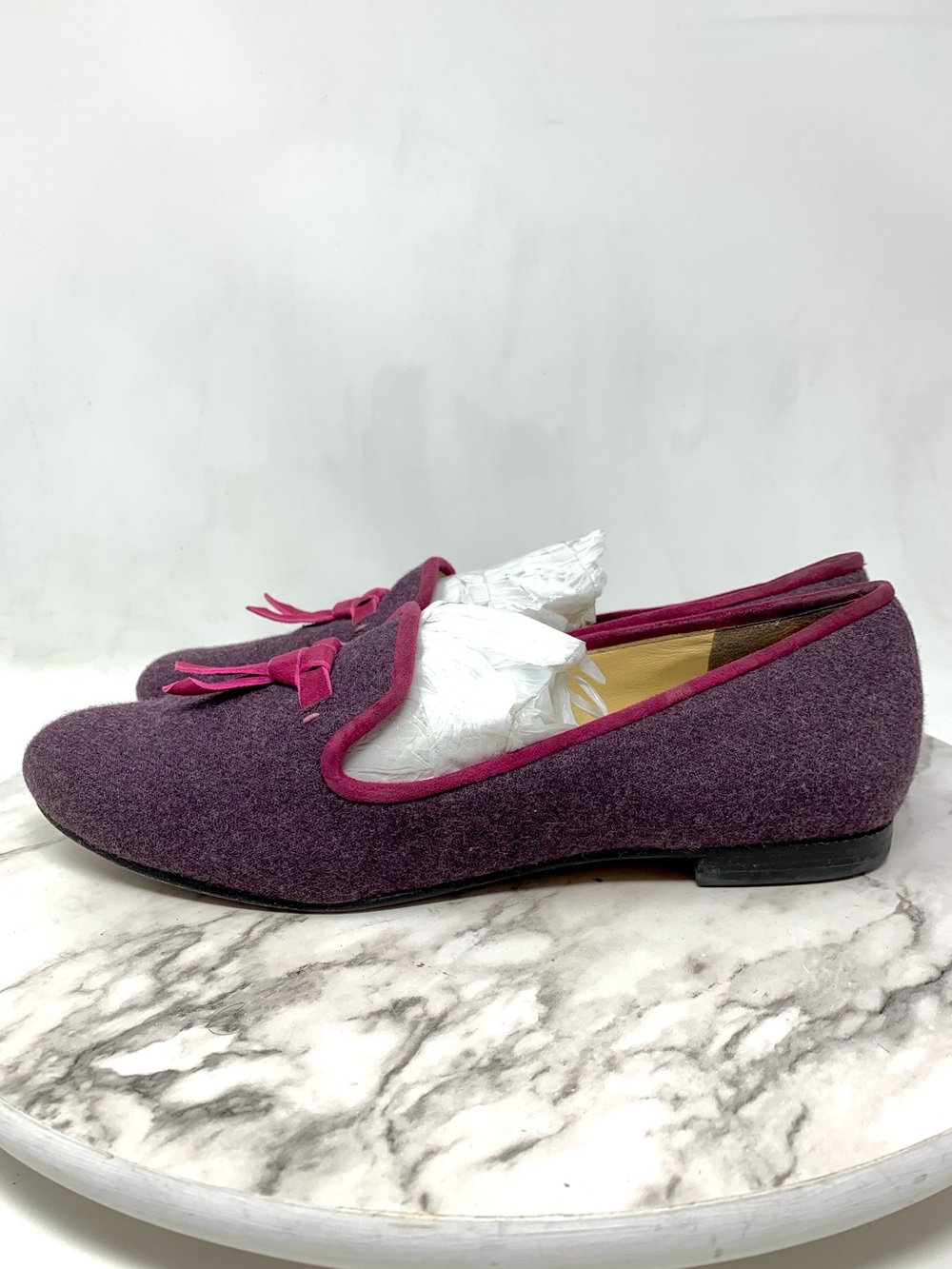 Cole Haan Sabrina Purple Wool Tassel Loafers with Pink Trim 10AA Preppy Quirky - Picture 3 of 16